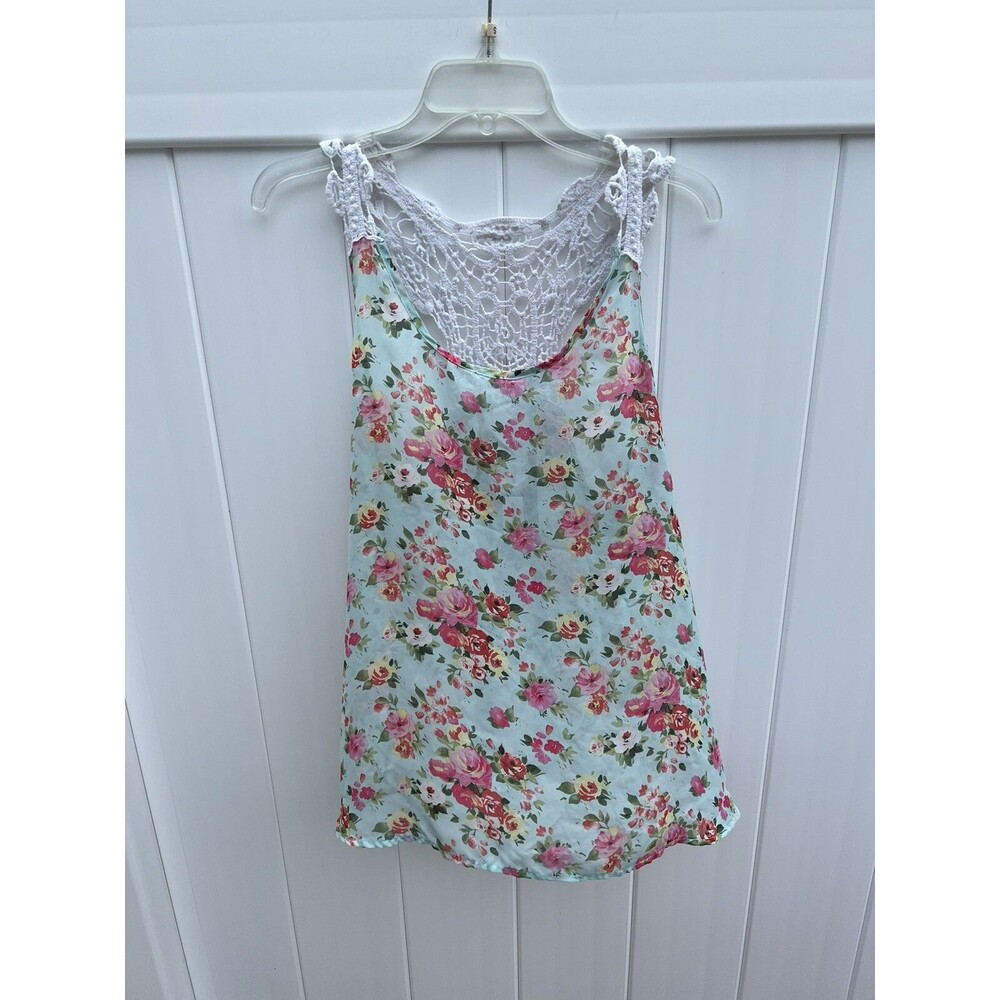 no boundaries Juniors Xl 15-17 Floral Sleeveless Blouse Sheer Lace Multicolor